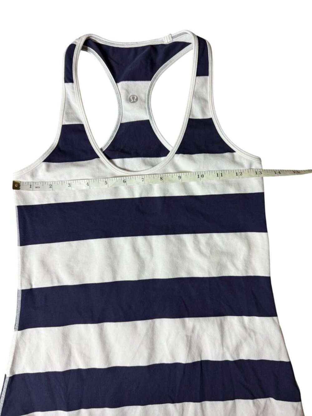 Lululemon Cool Racerback Extra Long Navy White Striped Tank Women Size 4 W1A21S - Picture 5 of 16